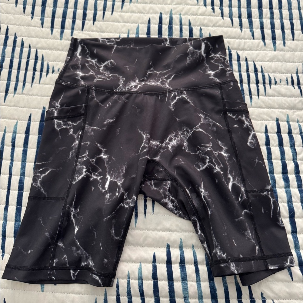 Black and White Marble Biker Shorts